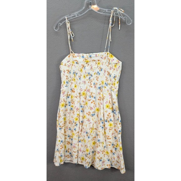 Old Navy Y2K Mini Dress Tie Shoulder Floral Cami Tunic Linen Blend Yellow Size M - Picture 8 of 14